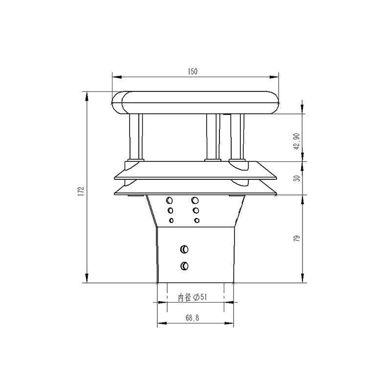 數字風速風向傳感器產品尺寸圖